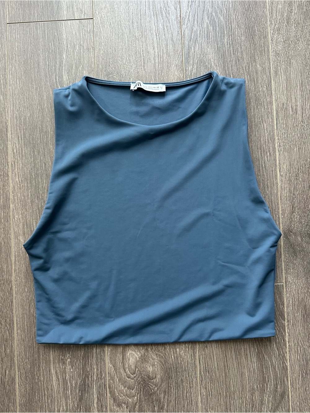 Zara Teal Sleeveless Crewneck Crop Top